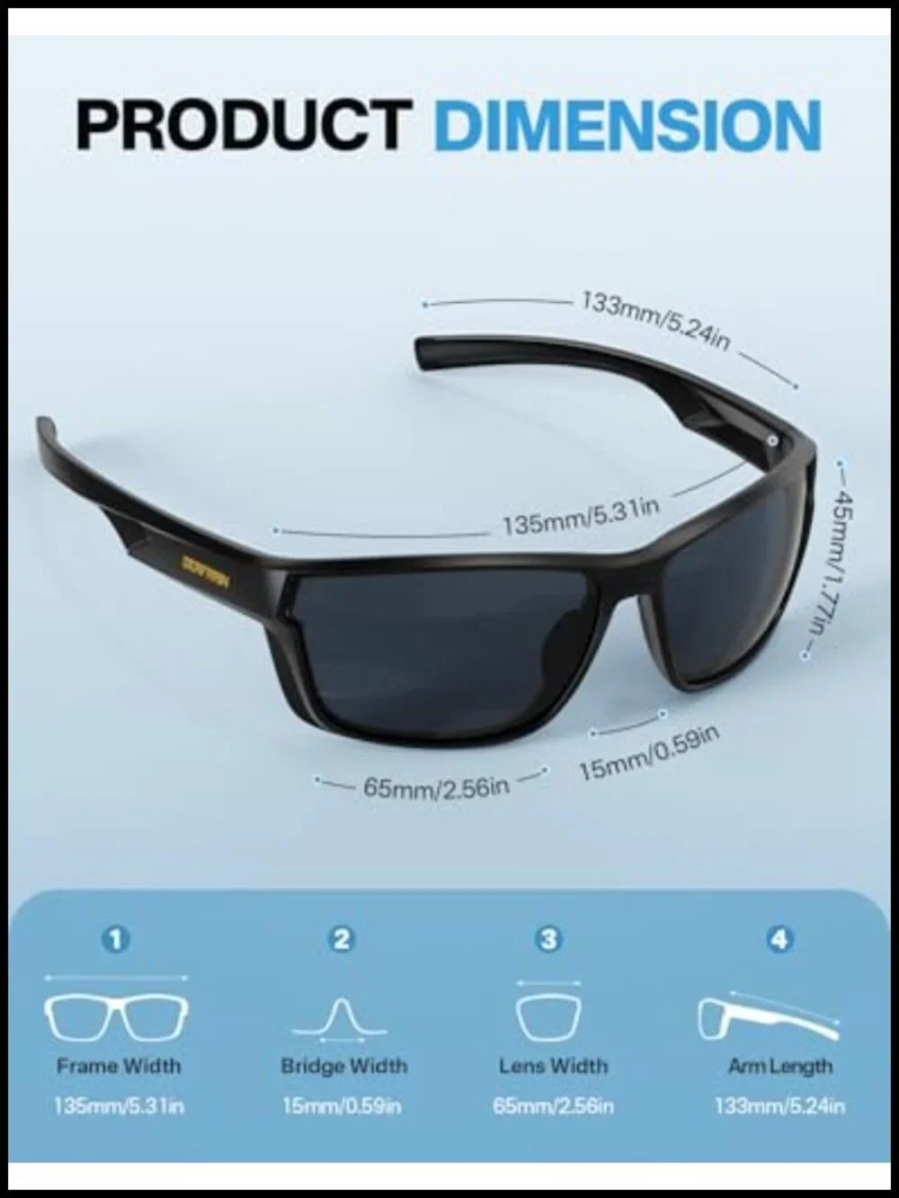 Polarized Sports Sunglasses UV400 Protection TR90 Frame Unbreakable for Fishing